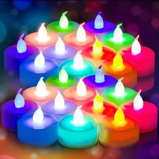 BAIFULAI 24 Stück Bunte LED Teelichter: Bunte Teelichter, Mini Unterwasser Licht Flammenlose, Elektrische teelichter Flackernd für Weihnachts, Geburtstags und Halloween Dekorationen