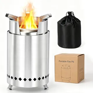 ROTTOGOON Rauchfreie Feuerschale, Tragbare Edelstahl Tischfeuerschale, 14CM | Mini Tischkamin Outdoor Tischfeuerkorb Für Outdoor Terrasse & Camping, Tragetasche und feuerfester Matte, Für Holz & Pellets