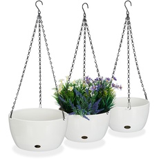 Bild von Blumenampel mit Wasserspeicher, Set, 3 Größen, Selbstbewässerung, außen & innen, hängender Blumentopf, weiß, Kunststoff, 67 x 28,5 cm