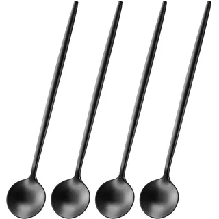 Lange Kaffeelöffel 17 cm Edelstahl 304 Schwarz, 4er Set Eislöffel Lang, Dessertlöffel Lang, Teelöffel Langer Stiel, Löffel für Latte Macchiato Gläser, Zuckerlöffel Matt Poliert, Extra Stabil