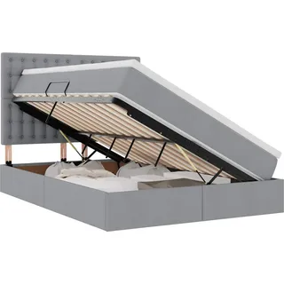 vidaXL LED-Speicherbett mit Matratze Hellgrau 140 x 190 cm Stoff - Hellgrau