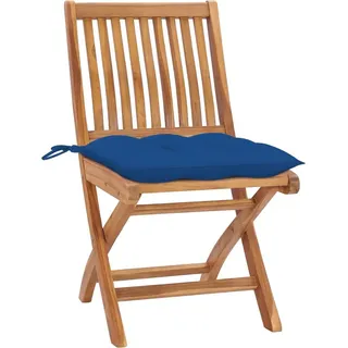 vidaXL Gartenstühle 2 Stk. mit Blauen Kissen Massivholz Teak - Blau