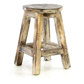 VCM Gartenstuhl Vintage Hocker geflammt 40 cm braun