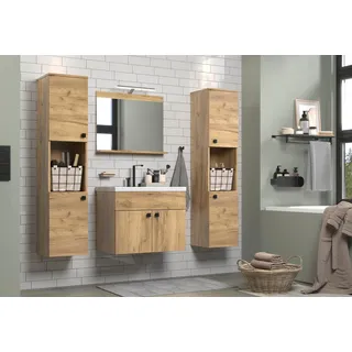 trendteam smart living - Haven - Badmöbel-Set - Eiche - (BxHxT) 142 x 133 x 40 cm - Waschbeckenschrank hängend inklusive Keramik-Einsatzwaschbecken 2 Hochschränke 1 Spiegel
