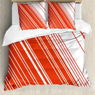 ABAKUHAUS Zuckerstange Bettbezug, Barcode-Linien Entwurf, Milbensicher Allergiker geeignet mit Kissenbezügen, 155 cm x 220 cm - 80 x 80 cm, rot-Weiss - Rot