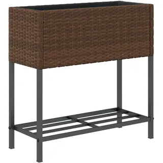 Pflanzkübel mit Ablage Braun Poly Rattan - Braun