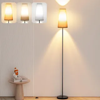 Jixviqi LED stehlampe wohnzimmer mit schirm 9W, LED Leselampe Stehlampe dimmbar mit Fernbedienung&Fußschalter, 170cm Hohe mit Leinen-Lampenschirm & LED-Lampen Nachtlicht Kinder
