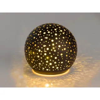 Formano Deko-Kugel Drehend Schwarz - 15cm Glaskugel Timer 6h/18h Weihnachten Deko - Mattes Farbglas und winterlichen Sterne-Dekor - Herbst Winter Weihnachtsdeko für Tisch Regal Fensterbank