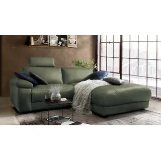 KAWOLA Sofa LOLA Ecksofa Leder moosgrün mit motorischer Relaxfunktion Recamiere rechts - Grün