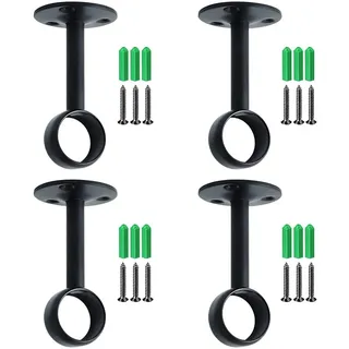 4 Stücke Kleiderstange Halterung, Metall Wandhalterung Vorhangstange Halter, Gardinenstange Halterung, mit 6 Schrauben und 6 Dehnschrauben, Halterung zum Aufhängen von Stangen an der Decke