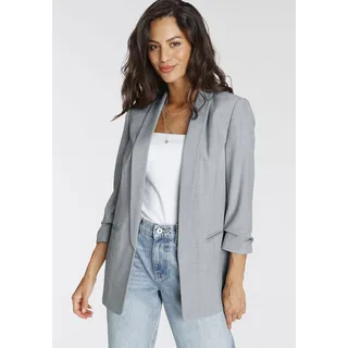 Longblazer LAURA SCOTT, Damen, Gr. 40, grau (grau, melange), Web, Obermaterial: 90% Polyester, 10% Elasthan. Futter: 100% Polyester, meliert, figurbetont hüftbedeckend, Blazer Longblazer, mit gerafften Ärmeln, Topseller
