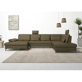 OTTO home Wohnlandschaft »Costello U-Form, B: 363 cm mit Sitztiefen-, Armteilverstellung &« 3 Nierenkissen, optional Bettfunktion & Bettkasten, grün