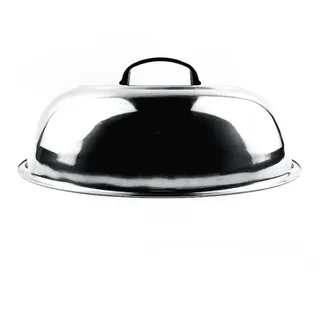 Edelstahl Wok-Deckel, Runder Topfdeckel, Metall Käseschmelzkuppel Dampfender Grilldeckel für Bratpfanne mit Flacher Oberseite zum Braten, Dämpfen, Grillen im Freien (34cm)