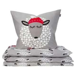SCHIESSER Bettwäscheset Sippa | Winterprint | Feinbiber | 2-teilig | 100% Baumwolle | Kuschelweich | YKK-Reißverschluss | 135x200 cm + 80x80 cm | Grau