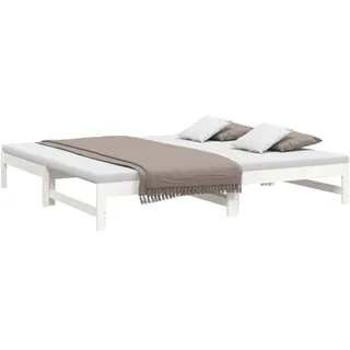 vidaXL Tagesbett Ausziehbar Sofa Gästebett Sofabett Bett Bettsofa Holzbett Schlafsofa Ausziehbett Bettgestell Weiß 2X(100x200) cm Massivholz Kiefer