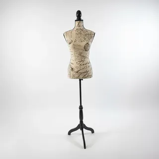 Relaxdays Schneiderpuppe, weiblich, Größe 36/38, höhenverstellbar 130–167 cm, Holzständer, Kleiderpuppe, beige/schwarz
