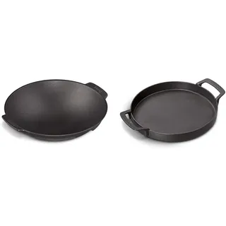 Enders Switch Grid Wok schwarz, aus massiv, emailliertem Gusseisen & SWITCH GRID Pfanne, aus Gusseisen, Gasgrill mit Rost System