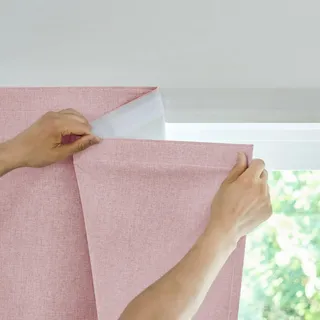 Jilron Türvorhang Blickdicht Klebend 100% Lichtundurchlässig Ohne Bohren Indoor Schlafzimmer Wohnzimmer Sonnenschutz Fenster Innen Wärmeschutz (Hellrosa-H101 x B64 cm) 1er-Pack