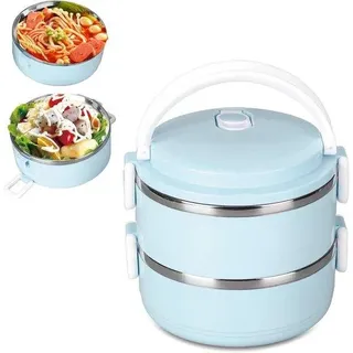 Thermische Lunchbox - Isolierende Thermos für warmes Essen - Stapelbare geisolierende Box - 304 Edelstahl runde Lunchbox - Versiegelte Lebensmittelbehälter - Zweilagiger blauer - Geeignet für Lunchbox, warmes Essen - 1 Liter - Dauerhaft und praktisch.