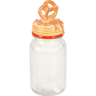 Bonboniere Glas Keksglas mit Deckel Brezel Ø11cm H28,5cm - Dekoratives Aufbewahrungsglas - Transparent, Braun, Weiß, Rot