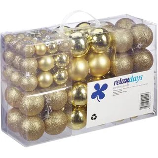 Relaxdays Weihnachtskugeln, 100er Set, Weihnachtsdeko, matt, glänzend, Gold | glitzernd, Christbaumkugel ∅ 3, 4 & 6 cm