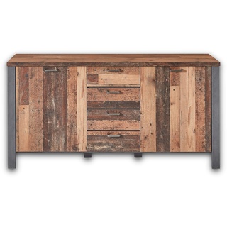 Innostyle Cardiff Sideboard Holzwerkstoff Used Style Optik Dark - ausdrucksstarkes Retro Sideboard mit viel Stauraum für Ihren Wohnbereich - 179 x 88 x 44 cm (B/H/T)