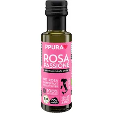 PPURA Bio Natives Olivenöl Extra Rosa Passione | Italienisches Oliven Öl mit Rosa Grapefruit & Rosa Pfeffer | 100% Natürlich, Ohne Zusatzstoffe und Aromen | Kaltgepresst & Lichtgeschützt | 100ml
