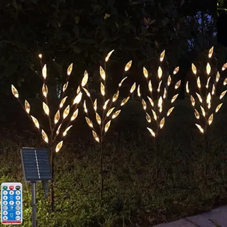 XRR Solarlampen für Außen, 4 Stück 16LED Solarleuchten Laub 8 Modi Solarlichter Blume mit Fernbedienung Wetterfest Solarstecker Gartenbeleuchtung für Pfad Party Hof Deko