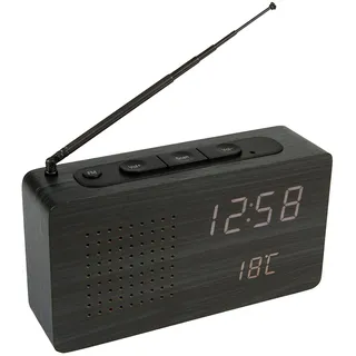 FISURA - Radiowecker schwarz. Tragbares Tischradio. Digitaler Wecker mit Radio 17,7 x 4,5 x 9 Zentimeter. Material:Holz.