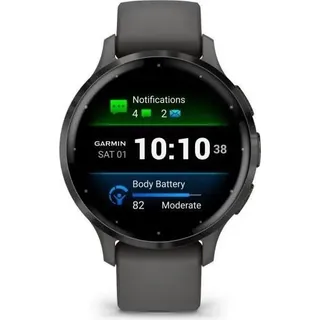 Vernetzte GPS-Uhr GARMIN Venu 3S 30,4 mm (1,2) grauer Stahl, dunkelgraues Gehäuse und dunkelgraues Silikonarmband