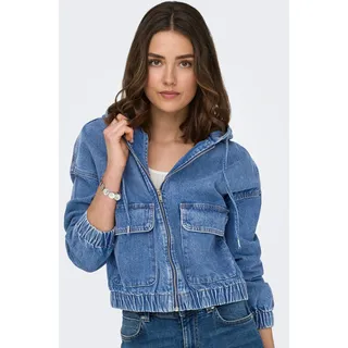 ONLY Jeansjacke »ONLKENZIE – Jeansblouson mit Kapuze und Reißverschluss« mit Kapuze unifarben, modisch, regular fit, Denim, Kapuze, blau