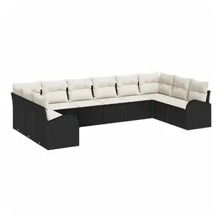 vidaXL Sofa Set 10 pcs Schwarz Poly Rattan 3346217