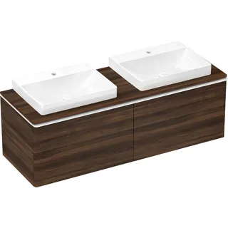 hansgrohe Xelu Q Konsole mit 2 Ausschnitten, 1560x550, für Aufsatzwaschtisch 600x480mm, geschliffen, 54112630, Farbe: Nussbaum Dunkel
