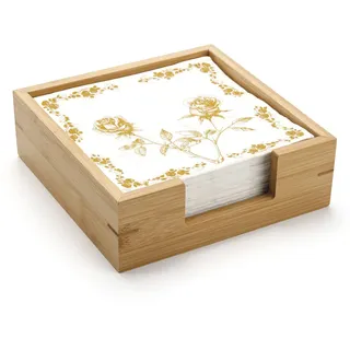 Bambus-Serviettenhalter Quadratisch, Holz-Serviettentablett, Holz-Gästehandtuchhalter für Küche, Badezimmer, Wohnzimmer (19 x 19 x 6.5 cm)