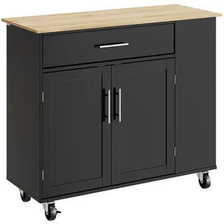 SoBuy Mobile Kücheninsel mit Schublade und Schrank, rollbarer Küchentrolley, schwarz Arbeitsplatte FKW133-SCH - Schwarz