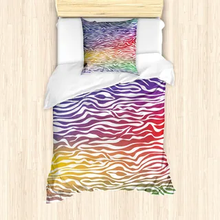 ABAKUHAUS Zebra-Druck Mantele, Abstrakte Zebra-Haut, Milbensicher Allergiker geeignet mit Kissenbezügen, 135 cm x 200 cm - 80 x 80 cm, Lila, Rot, Gelb