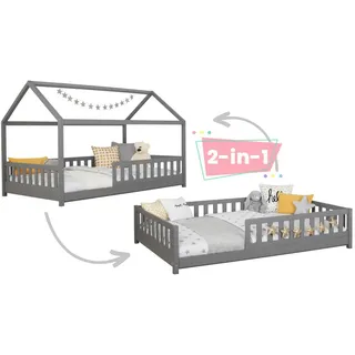 MID.YOU Hausbett Mid.you 140 x 200 cm Kiefer massiv hellgrau