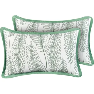 BELIANI Gartenkissen 2er Set Grün Polyester Pflanzenmotiv Rechteckig 30x50 cm Wasserabweisend Dekokissen mit Füllung für Garten Terrasse Balkon - Grün, Weiß