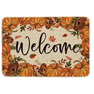 Artoid Mode Kürbisse Pilze Willkommen Herbst Fußmatte, Welcome Hause Dekoration Küche Teppich Bodenmatte Für Innen Außen Dekor 40x60 cm