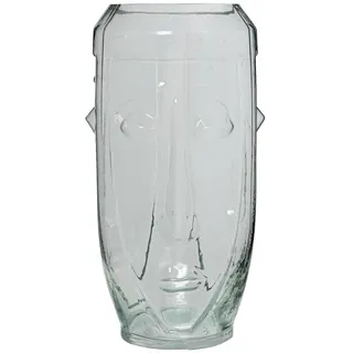 Tischvase mit einem Gesicht aus transparentem Glas, 16,5 x 16,5 x 33 cm