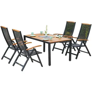 Gardenson Gartengarnitur , Graphitfarben, Naturfarben , Holz, Metall , 5-teilig , Akazie , massiv , Rückenlehne umklappbar, Stuhl klappbar , Gartenmöbel, Gartengarnituren, Gartenmöbel-Sets