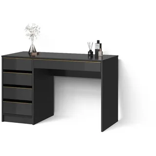 Livinity® Schminktisch Imola Schwarz/Gold ohne Spiegel , Schwarz, Goldfarben , Holzwerkstoff , 5 Fächer , 5 Schubladen , Rechteckig , 120x75x55 cm , Wohnzimmer, Wohnzimmertische, Konsolentische