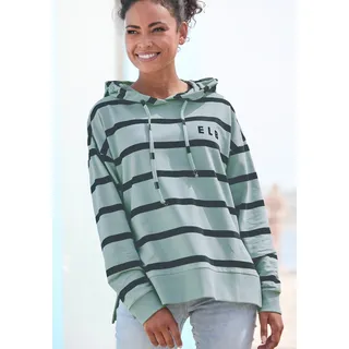 Kapuzensweatshirt ELBSAND "Marvi", Damen, Gr. M (38), blau (blau, marine), Sweatware, Obermaterial: 95% Baumwolle, 5% Elasthan, gestreift, figurumspielend hüftbedeckend, Rippbündchen, Sweatshirts Kapuzensweatshirt, mit Logoprint