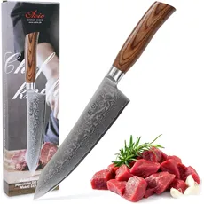 Wakoli EDIB Pro Premium Kiritsuke Chefmesser mit 20 cm Klinge gefertigt aus 67 Lagen echtem Damaststahl mit Pakkaholzgriff I Damastmesser Küchenmesser und Profi Kochmesser