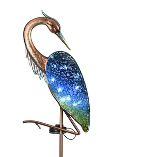 TERESA'S COLLECTIONS Solarlampen für Außen,Gartendeko für draußen, Solarleuchte im Freien, Graureiher Gartenfigur, Solar Gartenleuchte Metall Glas wasserdichte Wegeleuchte