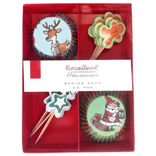 48-teiliges Muffin Cupcake Deko Back Set Weihnachten, X-Mas Motive Rentier, Nikolaus, Lebkuchenmann, Stern (Design 1)