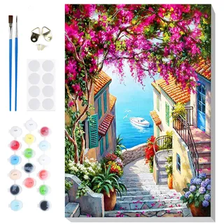 Lxmsja Malen Nach Zahlen Erwachsene Kinder mit Rahmen, Malen Nach Zahlen Landschaft, Diy Set Erwachsene mit Pinseln und Acrylfarben Handgemalt Ölgemälde Leinwand für Home Décor, 20x30cm