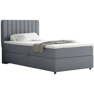 Homesy Boxbett Everest 100 x 200 cm Einzelbett mit hochwertiger Bonell-Matratze und Topper , Dunkelgrau , Holz , Mode , H3 , 100x200 cm , Oeko-Tex® Standard 100 , Schlafzimmer, Betten, Boxspringbetten