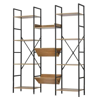 Calicosy Regal 11 Ebenen Industrial-Stil - L125 x H150 cm , Holzwerkstoff , 27x150x125 cm , Wohnzimmer, Regale, Bücherregale