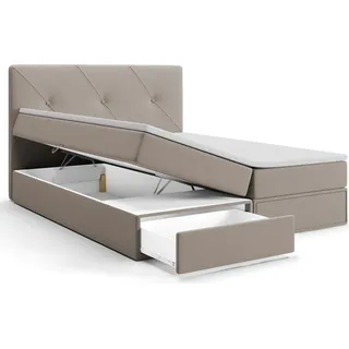 Boxspringbett mit Bettkästen BONI Bett mit Stauraum Schubladen Topper Kopfteil (120 x 200 cm, Hellbraun - SWING 03) - Hellbraun